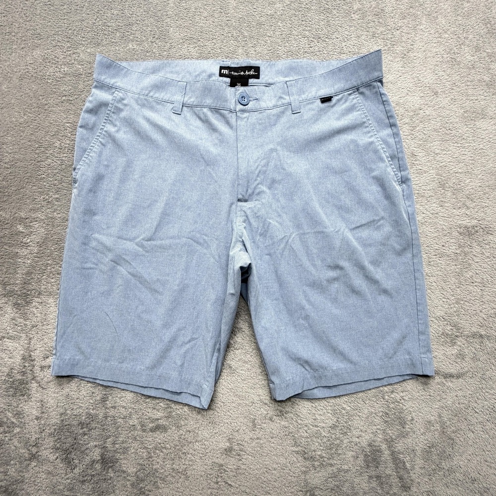 Travis‎ Mathew Shorts Mens Measured 38x10 Blue Chino Microfiber Stretch Pockets